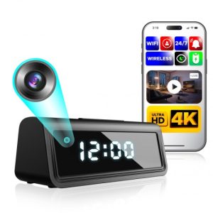 4K Table Alarm Clock Camera with Night Vision and Remote Viewing